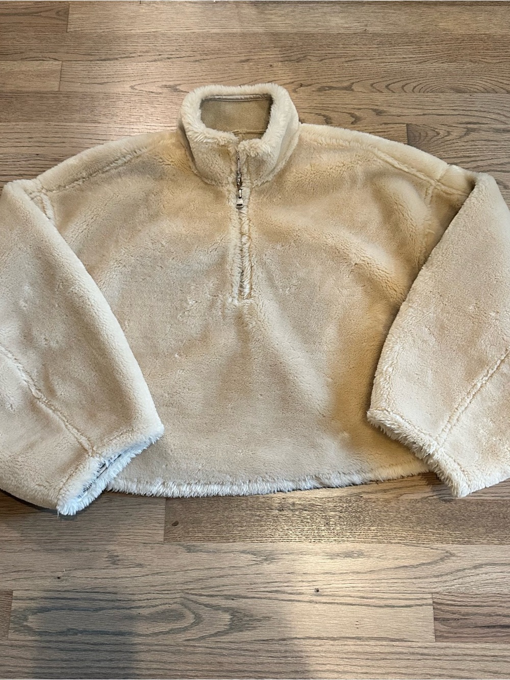 Frame Cream Plush Half-Zip Faux Fur Shearling 1/4 Zip Pullover